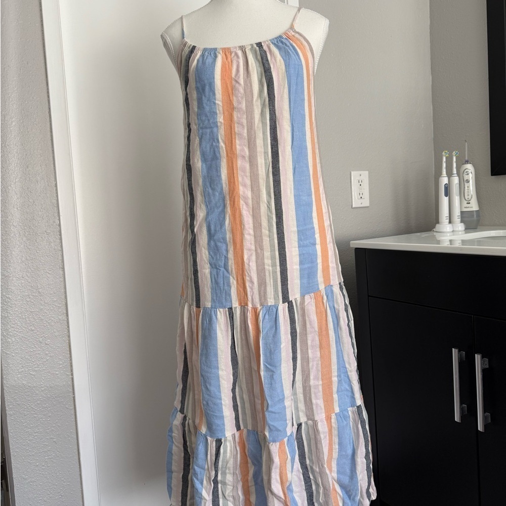 STICHDROP - Striped Maxi Dress with Spaghetti Straps, lined, cotton, size XS